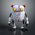 Mechanical Robot Character With White Body Red Blue Stripes Orange Eyes And Number 21