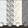 Luxurious Marble Feature Wall Design With Herringbone Pattern And Decorative Spheres 3d model