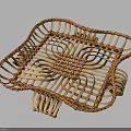 Square Shaped Woven Rattan Basket with Central Floral Pattern for Home Decor