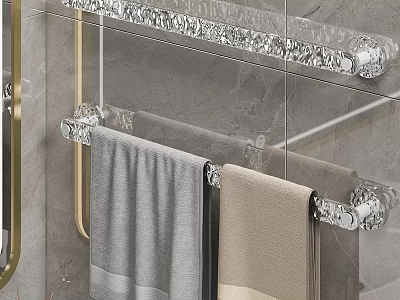 Crystal Decor Bathroom Cabinet Rack With Gray And Beige Towels On Gray Marble Wall 3d model