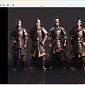Five Men Standing in Ancient Metal Armor With Helmets and Swords Displaying Historical Warrior Attire