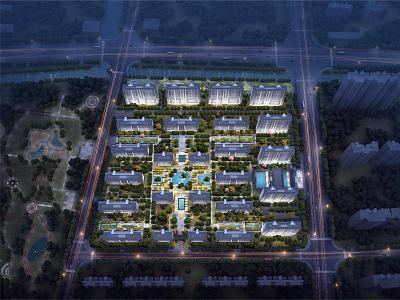 Modern aerial view of high-rise villa residential district model