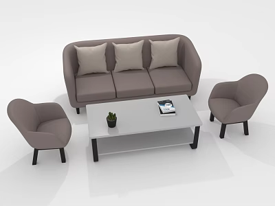 Modern Living Room Furniture Set With Sofa Chairs Coffee Table Cushions Plant And Book 3d model