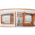Modern Post Station Entrance With Circular Roof Wooden Lattice Screen And Glass Windows