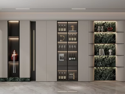 Elegant Modern Wine Cabinet With Glass Doors And Display Shelves For Wine Bottles And Glasses 3d model