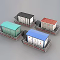 Miniature Building Models With Colored Roofs Fences And Various Colors Green Black Red Blue