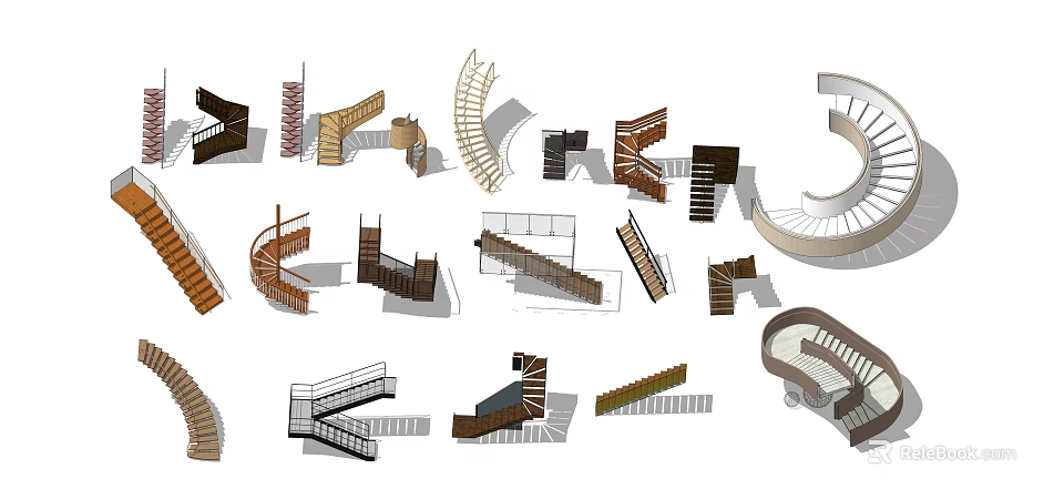 Various Staircase Designs With Different Styles And Shapes For Interior Spaces 3d model