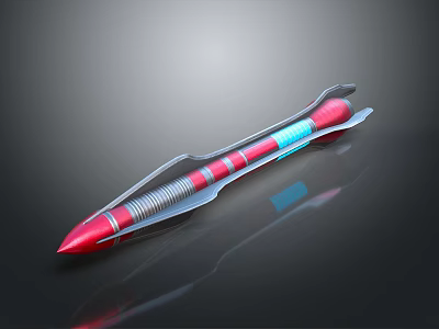 Futuristic Weapon Red Missile With Transparent Casing Showing Silver Spring And Blue Components 3d model