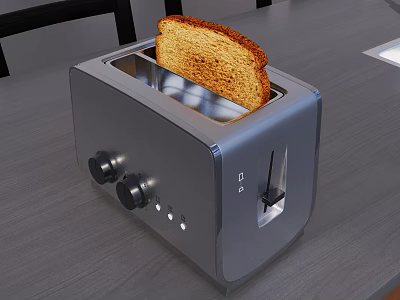 Stainless Steel Toaster With Golden Toasted Bread Slice On Modern Kitchen Countertop 3d model