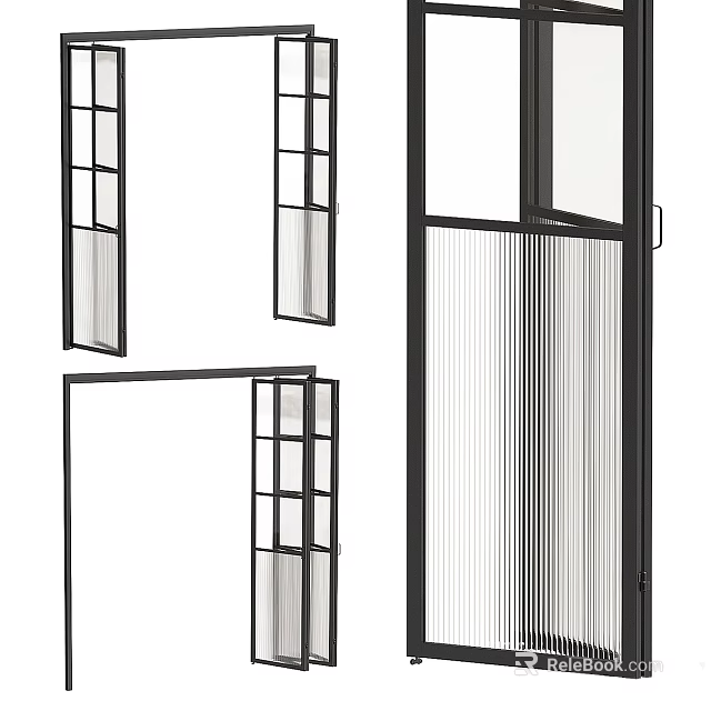 Modern Room Dividers Design Featuring Glass Panels Grid Patterns And Vertical Stripes 3d model