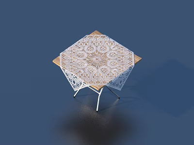 Geometric Table With White Laser Cut Pattern Wooden Top And Metal Legs 3d model