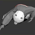 Low Poly Panda Character In Martial Arts Pose With Yellow Shorts On Reflective Surface