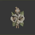Artistic White Roses With Green Leaves On Wooden Decorative Plant Figurine