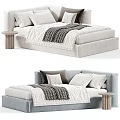 Cozy Upholstered Children's Bed With White Sheets Gray Blanket Small Side Table And Color Options