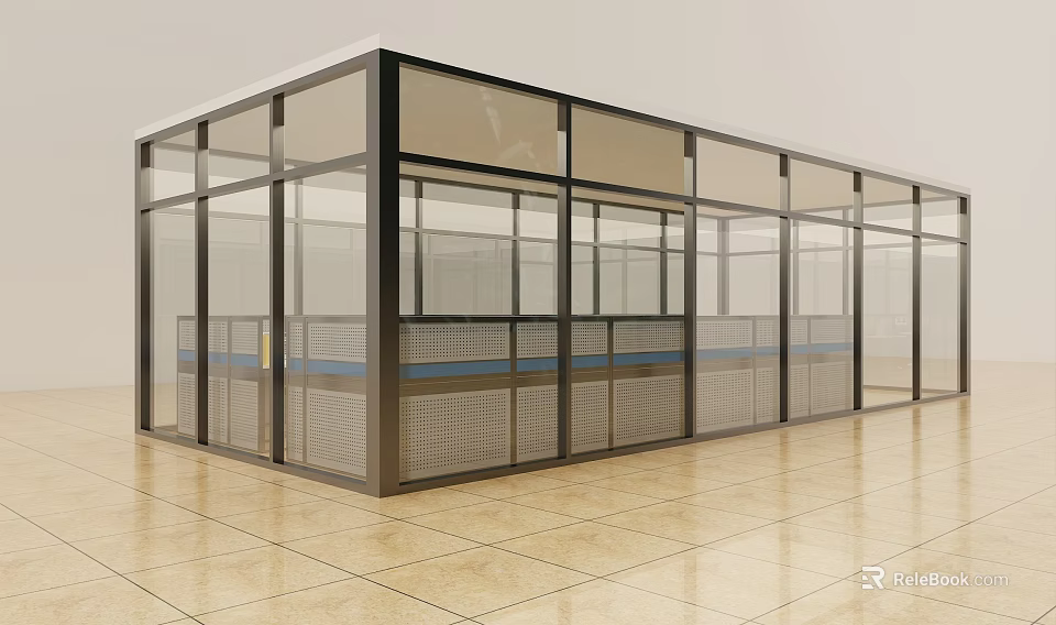 Modern Conference Room With Glass Partition And Metal Frame Tile Floor 3d model 