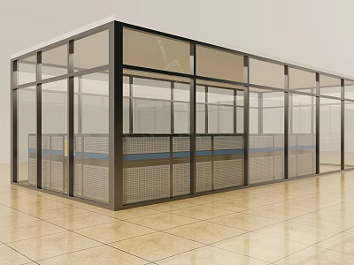 Modern Conference Room With Glass Partition And Metal Frame Tile Floor 3d model