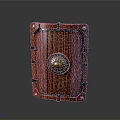 Medieval Wooden Shield with Metal Accents Circular Emblem Rivets and Leather Straps