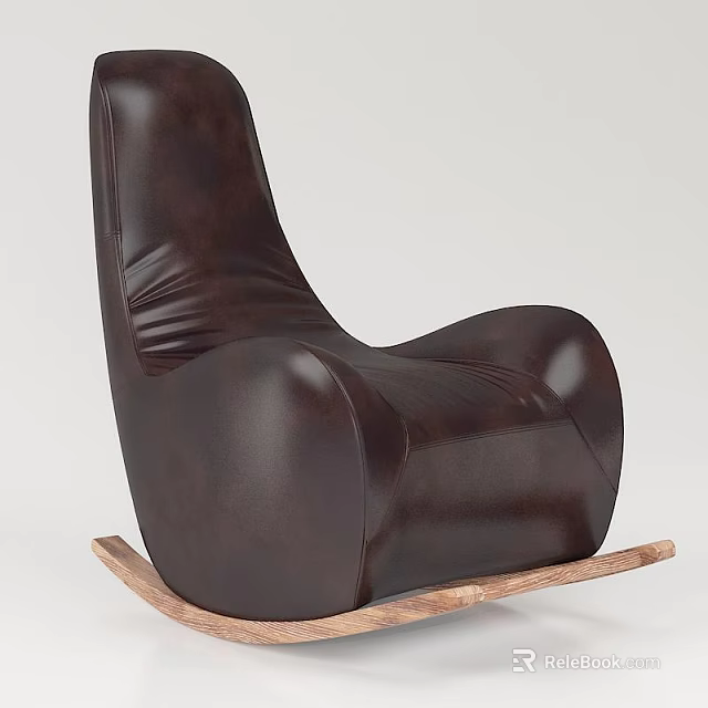 Brown Leather Leisure Chair With Modern Design And Wooden Rocking Base 3d model 