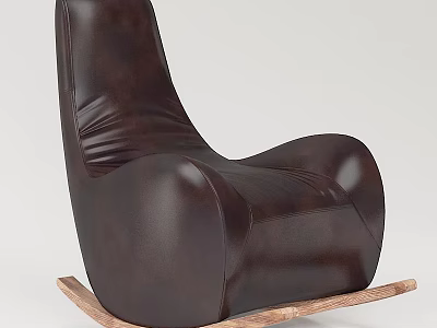 Brown Leather Leisure Chair With Modern Design And Wooden Rocking Base 3d model