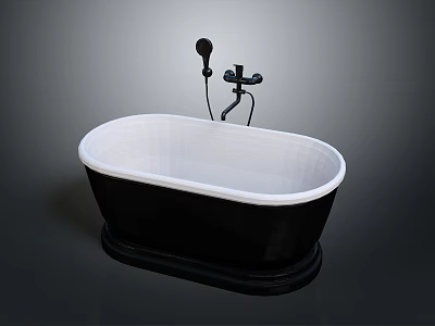 Modern Black And White Bathtub With Black Faucet And Shower Head 3d model