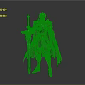 3D Rendered Knight In Black Armor With Red Cape And Blue Glow Sword Standing Upright