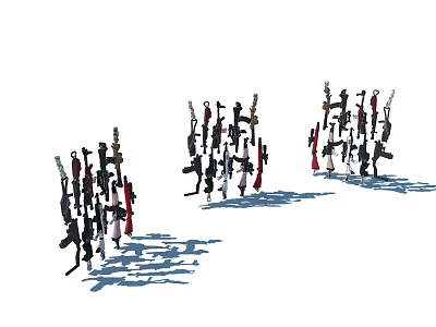 Colorful Human Silhouettes In Various Poses Arranged In Three Groups With Shadows 3d model