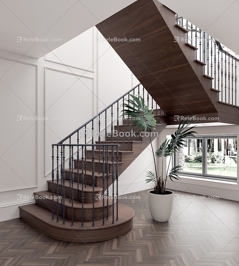 American Stairs Antique Stairs Solid Wood Stairs 3d model