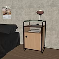 Modern Wooden Bedside Table With Metal Frame Glass Top Lamp And Storage Cabinet