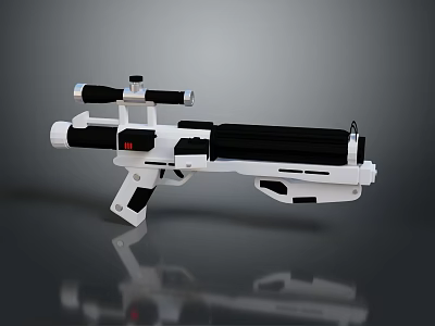 White and Black Futuristic Weapon with Scope Grip Barrel Red Accent and Shiny Surface 3d model