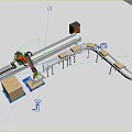 Automated Industrial Robotic Arm Handling Wooden Boxes On Conveyor Belt System