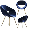 Navy Blue Velvet Leisure Chairs with Modern Design and Golden Metal Legs