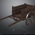 Vintage Wooden Hand Cart With Rustic Frame And Large Spoked Wheels
