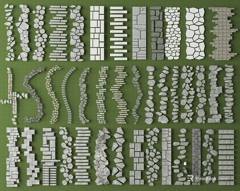 Various Stepping Stones Designs For Garden Paths With Natural Stone Patterns 3d model 