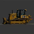 Yellow CAT Bulldozer With Tracked Undercarriage And Front Blade On Concrete Surface