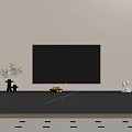 Modern TV Stand With Green Plant Fruits And Decorative Figurines Under Wall Mounted TV