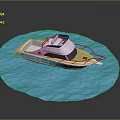 Low Poly Style Boat Floating On Blue Water In 3D Illustration