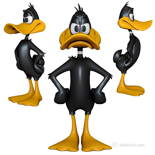 Cute Black Duck Dolls With Yellow Beaks And Feet In Three Different Poses 3d model 