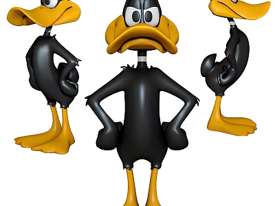 Cute Black Duck Dolls With Yellow Beaks And Feet In Three Different Poses 3d model