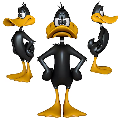Cute Black Duck Dolls With Yellow Beaks And Feet In Three Different Poses 3d model