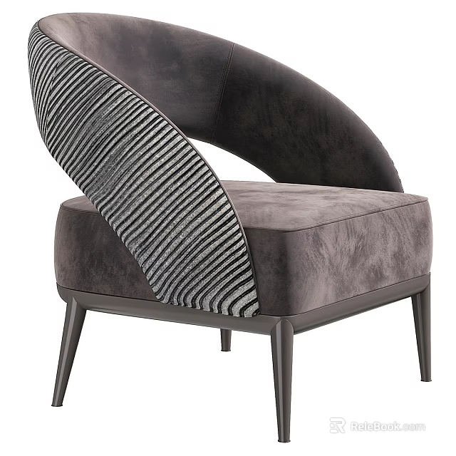 Dark Gray Accent Chair With Striped Backrest And Metal Legs Design 3d model 