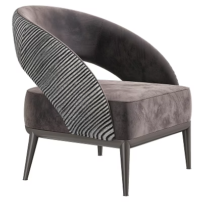 Dark Gray Accent Chair With Striped Backrest And Metal Legs Design 3d model