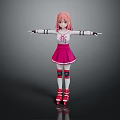 Child With Pink Hair Wearing White Top Pink Skirt Red Roller Skates Arms Outstretched