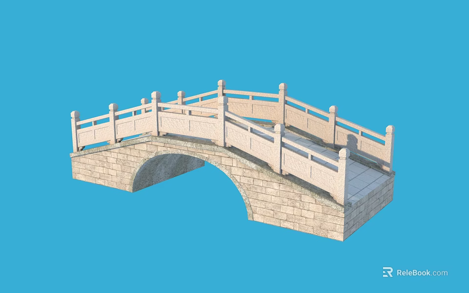 Traditional Stone Arch Bridge With Elegant Railings And Classic Design 3d model 
