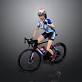 Woman Riding Road Bicycle Wearing Helmet And Blue Cycling Jersey