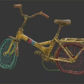 Vintage Yellow Bicycle With Red Handlebars Brown Seat And Rusty Worn Wheels