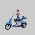 Woman Riding Blue Electric Scooter With Storage Box And Mirror Design