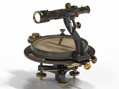 Vintage Industrial Surveying Equipment With Circular Scale Telescopic Sight And Metal Base 3d model