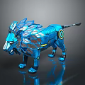 Futuristic Blue Mechanical Lion With Geometric Mane And Reflective Metallic Surface