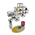 Stylish Wall Cabinets And Shelves With Potted Plant Stool Decorative Items And Rug