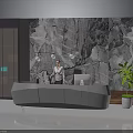 Modern Office Reception Desk Furniture With Marble Background Wall And Green Plant